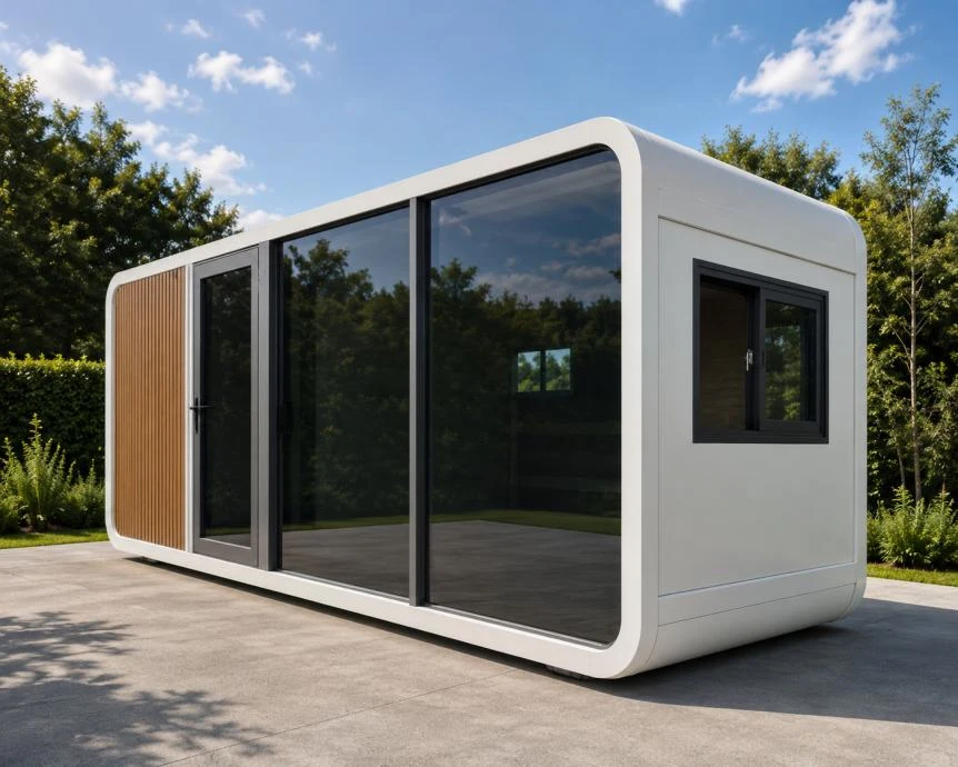 Apple Cabin — staklena stijena i vanjska obloga